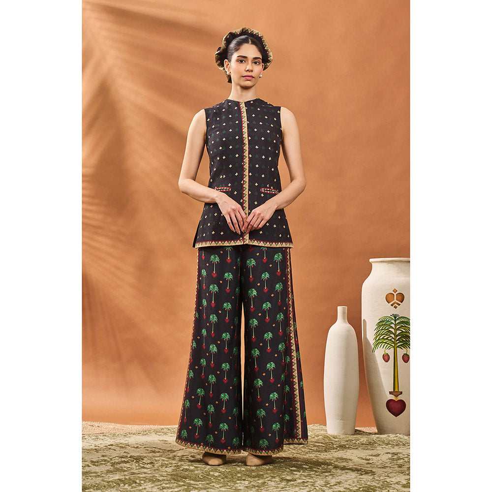 Masaba Black Tree Of Hearts Top with Palazzo (Set of 2)