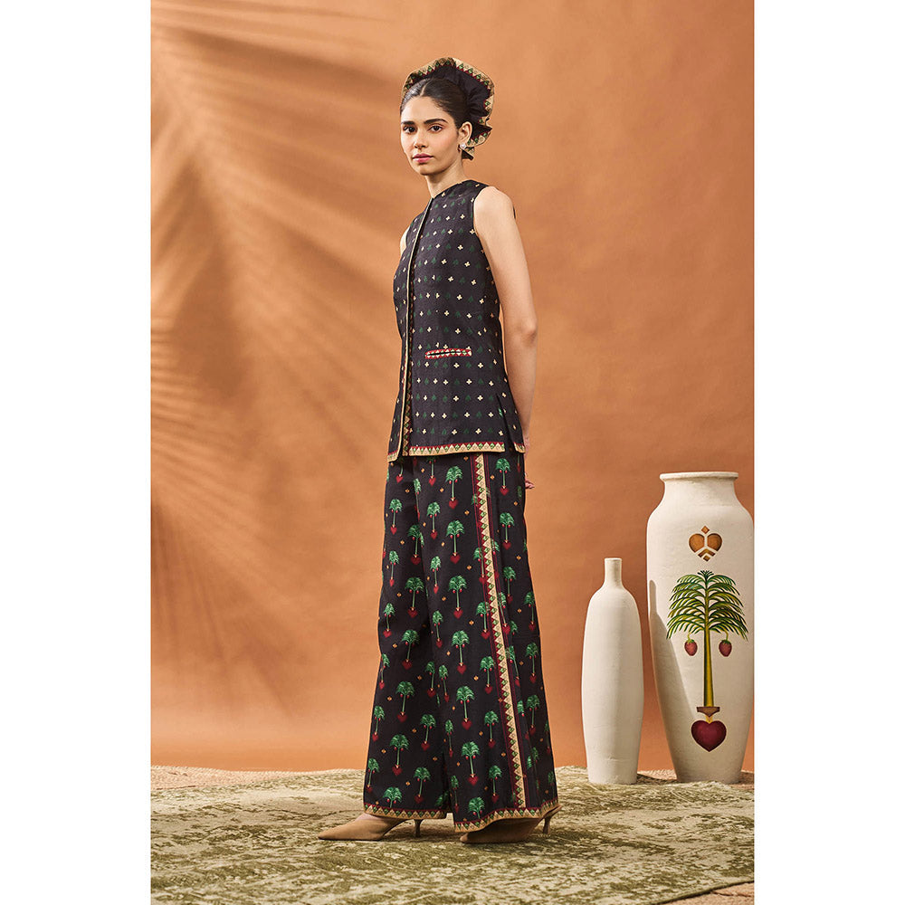 Masaba Black Tree Of Hearts Top with Palazzo (Set of 2)