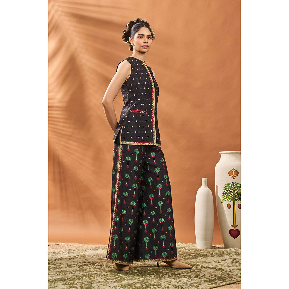 Masaba Black Tree Of Hearts Top with Palazzo (Set of 2)