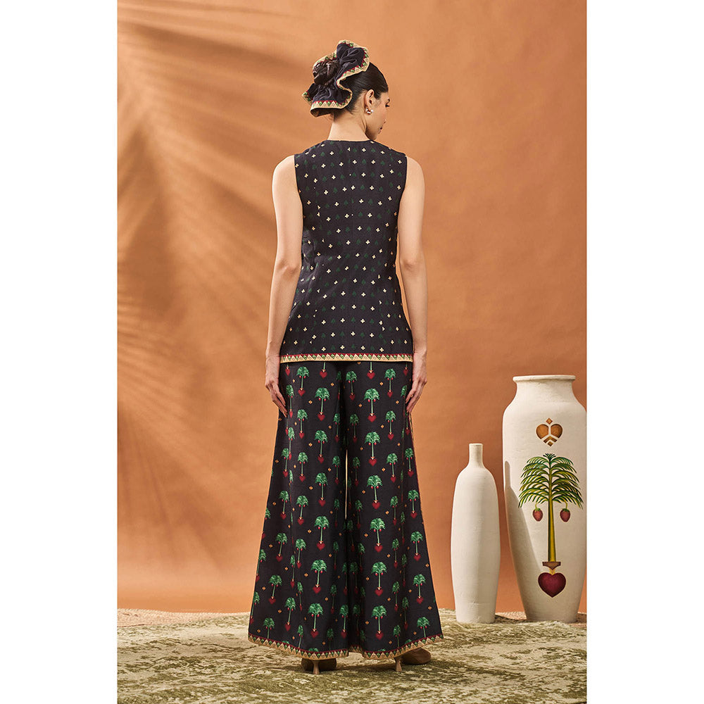 Masaba Black Tree Of Hearts Top with Palazzo (Set of 2)