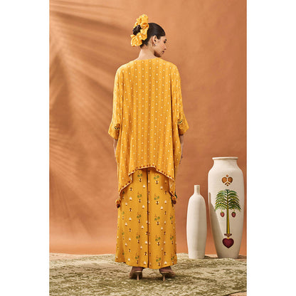 Masaba Mustard Ochre Spade Blossom Kaftan Top with Palazzo (Set of 2)
