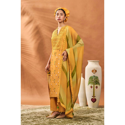 Masaba Yellow Spades Kurta with Pant and Dupatta (Set of 3)