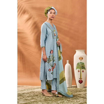 Masaba Powder Blue Spades Kurta with Pant and Dupatta (Set of 3)