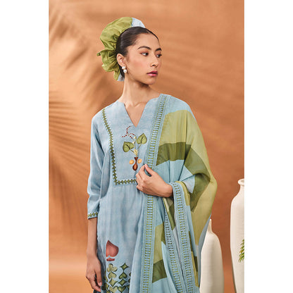Masaba Powder Blue Spades Kurta with Pant and Dupatta (Set of 3)