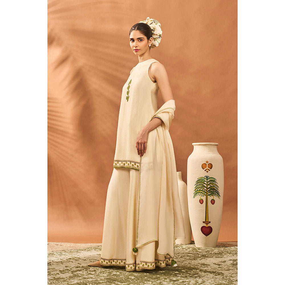 Masaba Cream Mindscape Kurti with Palazzo and Dupatta (Set of 3)