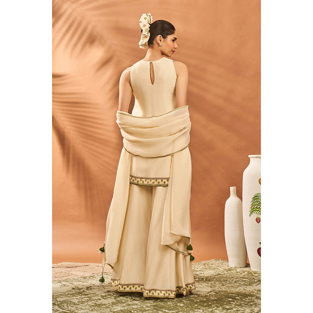Masaba Cream Mindscape Kurti with Palazzo and Dupatta (Set of 3)