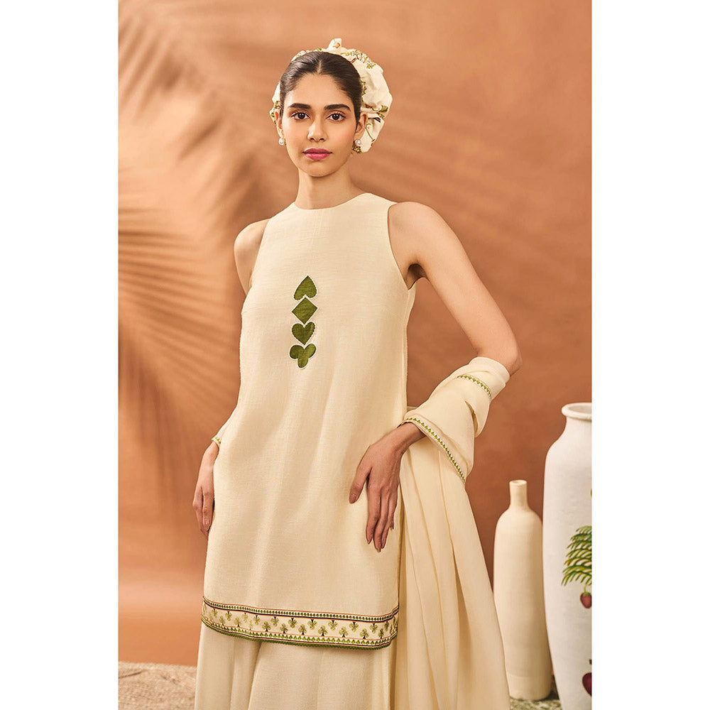 Masaba Cream Mindscape Kurti with Palazzo and Dupatta (Set of 3)