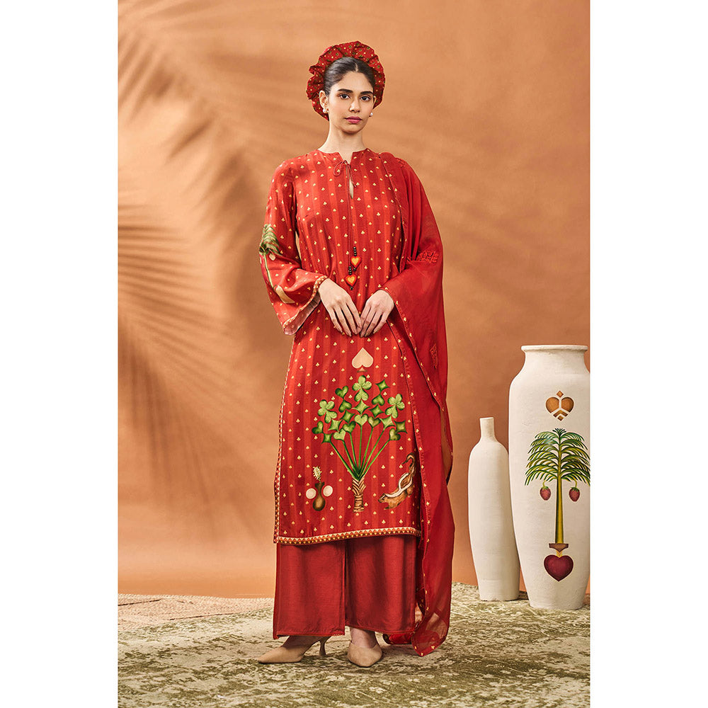 Masaba Red Kurta with Palazzo and Dupatta (Set of 3)