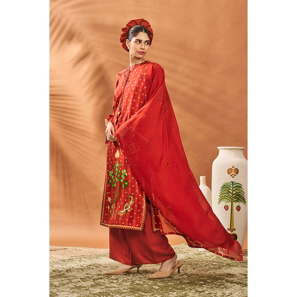 Masaba Red Kurta with Palazzo and Dupatta (Set of 3)
