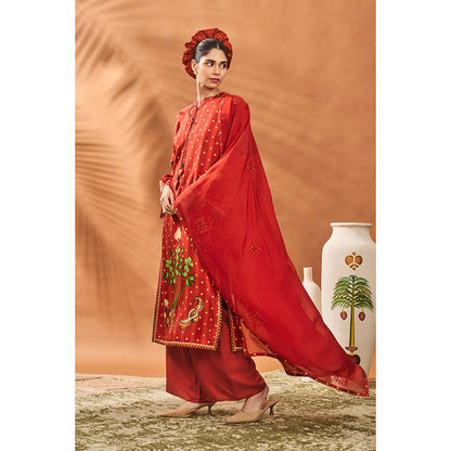 Masaba Red Kurta with Palazzo and Dupatta (Set of 3)