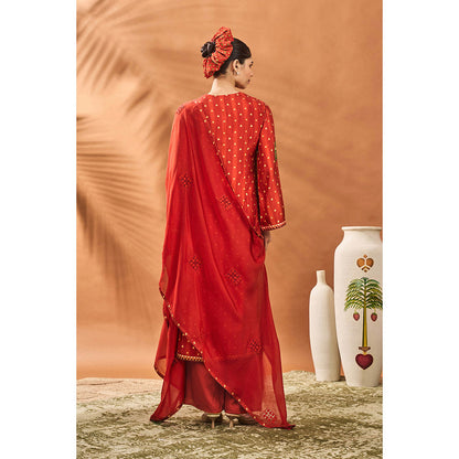 Masaba Red Kurta with Palazzo and Dupatta (Set of 3)