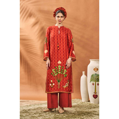 Masaba Red Kurta with Palazzo and Dupatta (Set of 3)