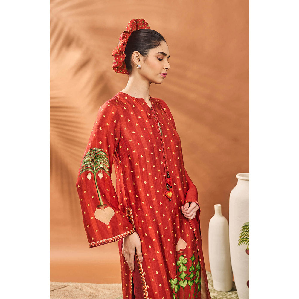 Masaba Red Kurta with Palazzo and Dupatta (Set of 3)