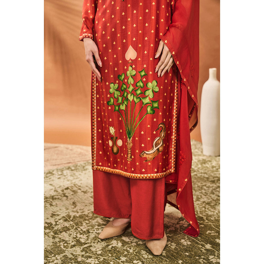Masaba Red Kurta with Palazzo and Dupatta (Set of 3)