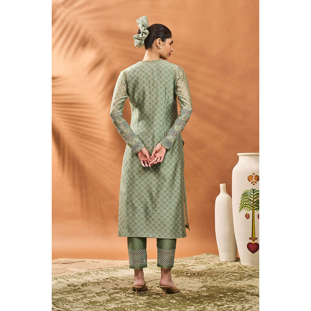 Masaba Sage Green Kurta with Pant, Jacket and Dupatta (Set of 4)