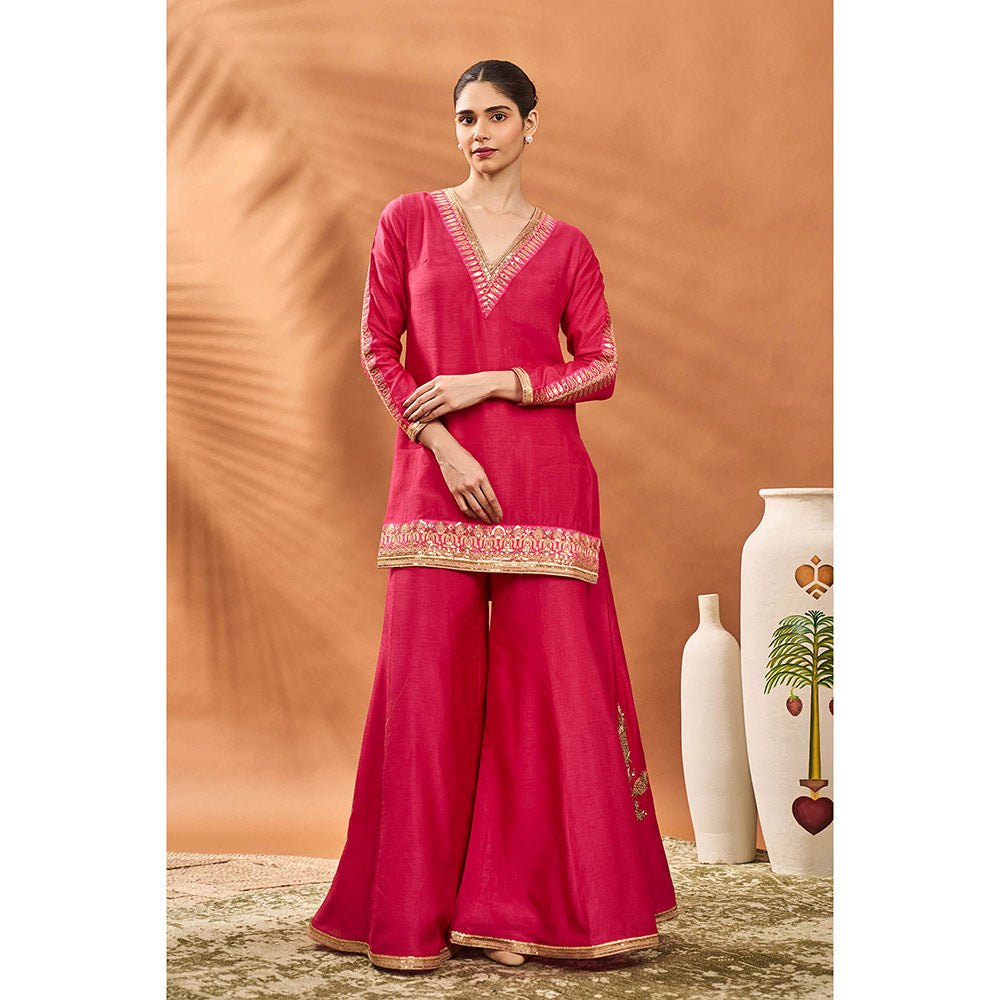 Masaba Pink Tricone Palazzo with Kurta and Dupatta (Set of 3)