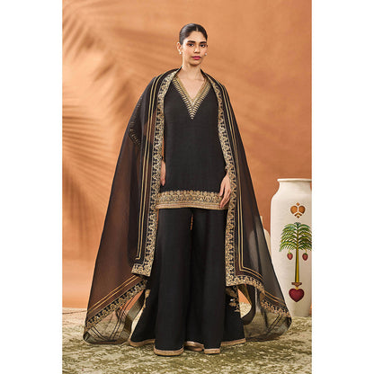 Masaba Black Tricone Palazzo with Kurta and Dupatta (Set of 3)