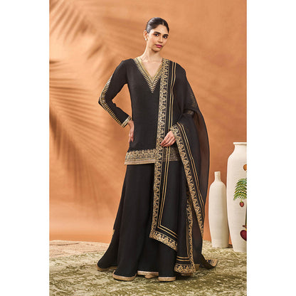 Masaba Black Tricone Palazzo with Kurta and Dupatta (Set of 3)