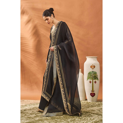 Masaba Black Tricone Palazzo with Kurta and Dupatta (Set of 3)