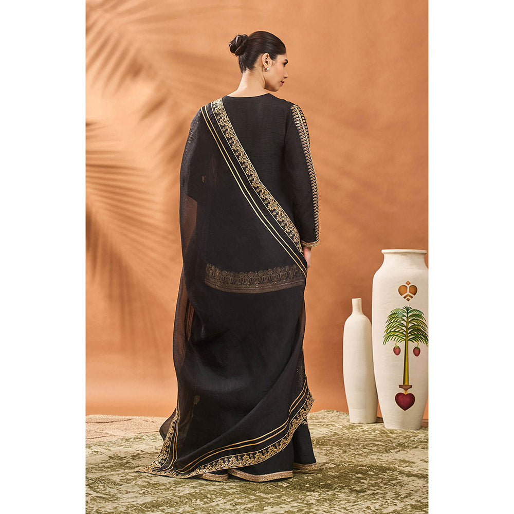 Masaba Black Tricone Palazzo with Kurta and Dupatta (Set of 3)