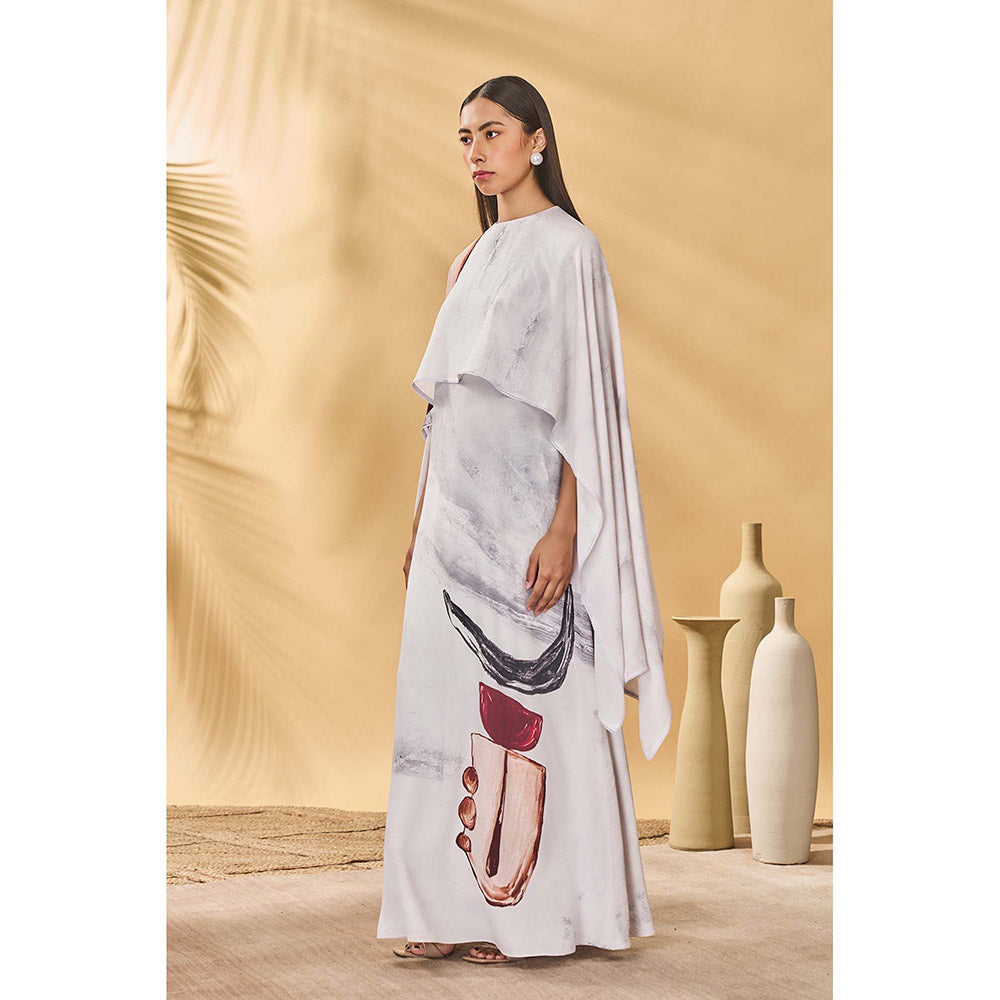 Masaba White Moon Mist Cape with Maxi Dress (Set of 2)