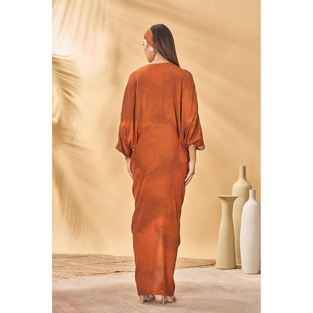 Masaba Brown Feathered Cinched Maxi Dress