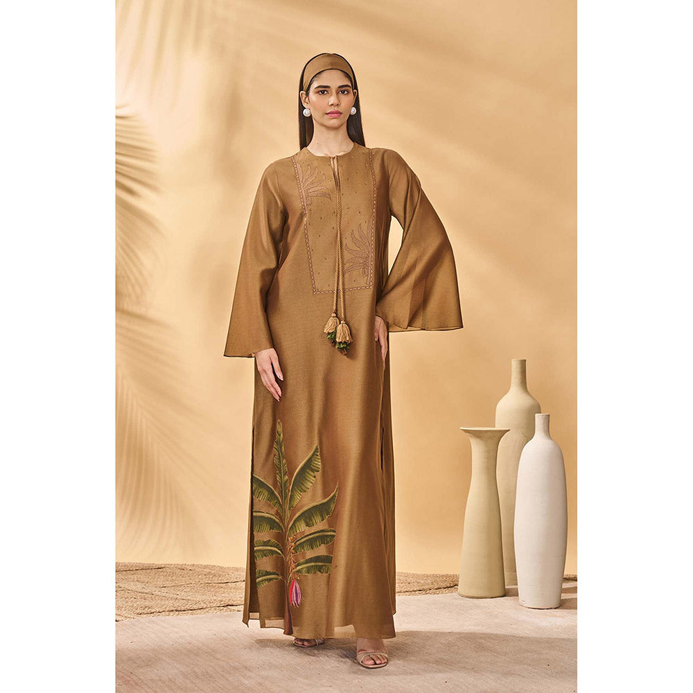 Masaba Brown Tan Trellis Palm Maxi Dress