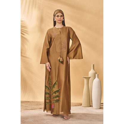 Masaba Brown Tan Trellis Palm Maxi Dress