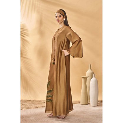 Masaba Brown Tan Trellis Palm Maxi Dress