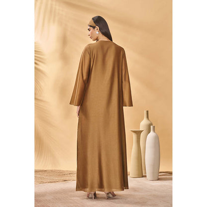Masaba Brown Tan Trellis Palm Maxi Dress