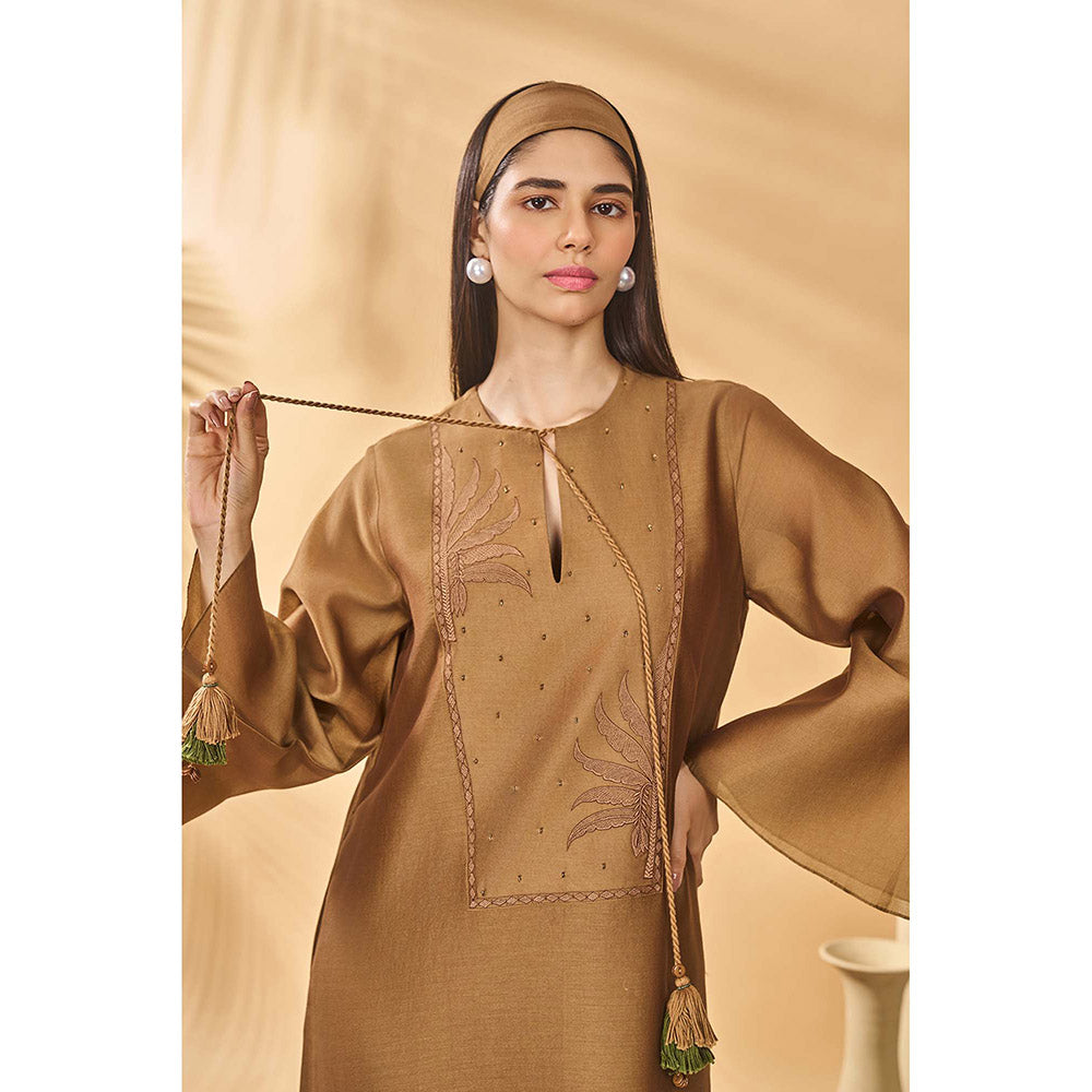 Masaba Brown Tan Trellis Palm Maxi Dress