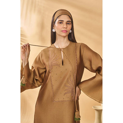 Masaba Brown Tan Trellis Palm Maxi Dress