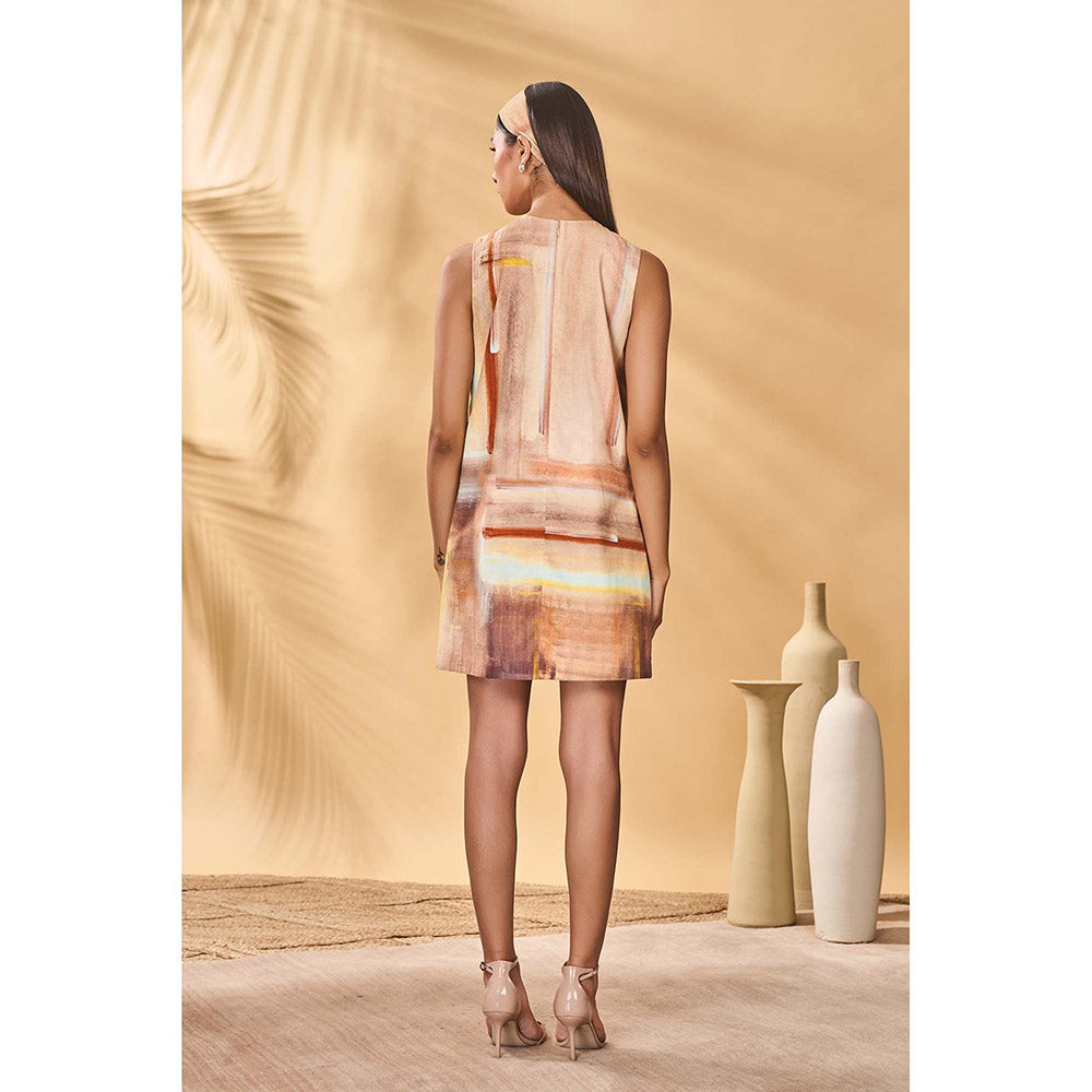Masaba Brown Rustic Strokes Shift Mini Dress