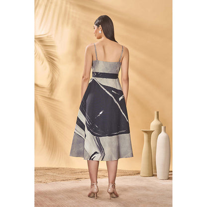 Masaba Black Hidden Gaze Wrap Dress with Belt (Set of 2)