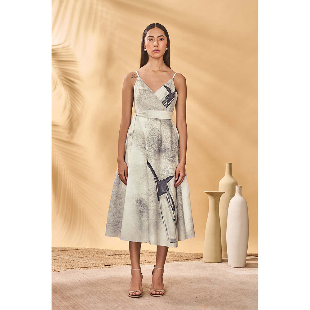 Masaba Grey Moondust Mirage Wrap Dress with Belt (Set of 2)
