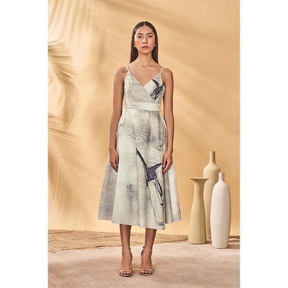 Masaba Grey Moondust Mirage Wrap Dress with Belt (Set of 2)