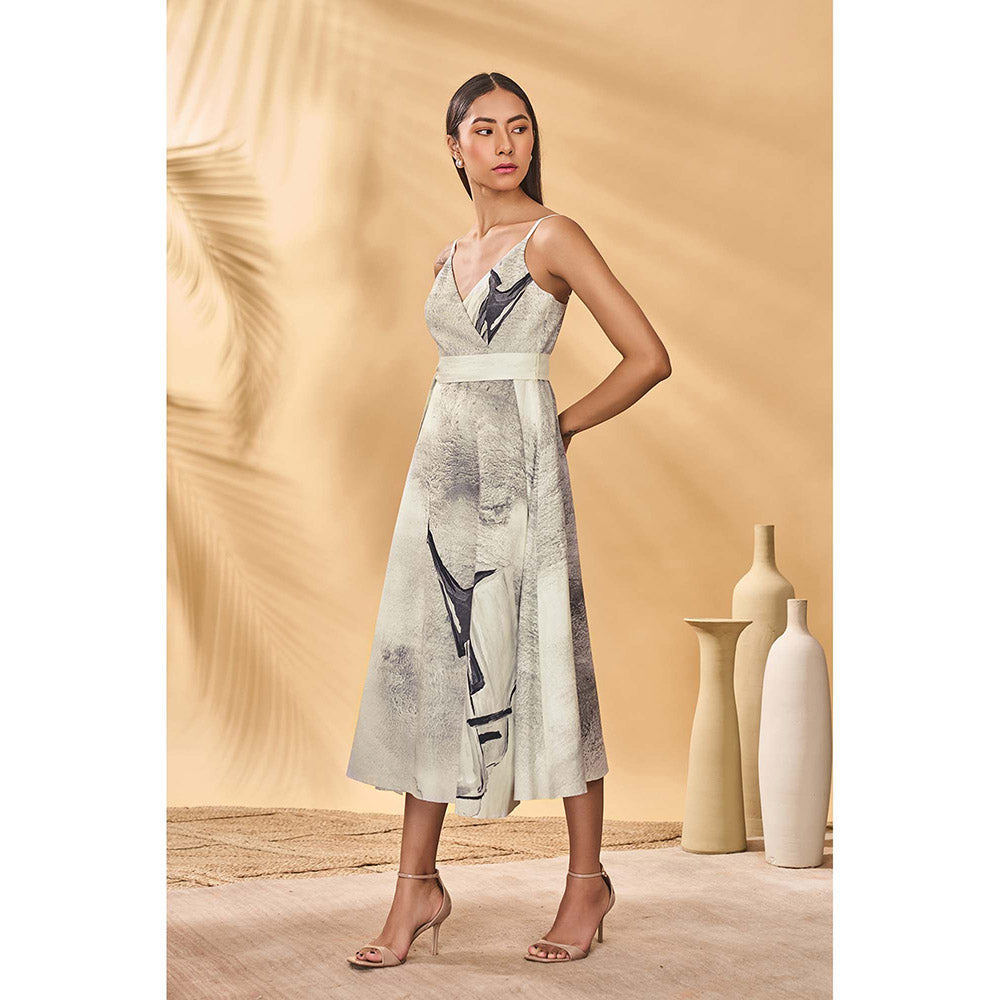 Masaba Grey Moondust Mirage Wrap Dress with Belt (Set of 2)