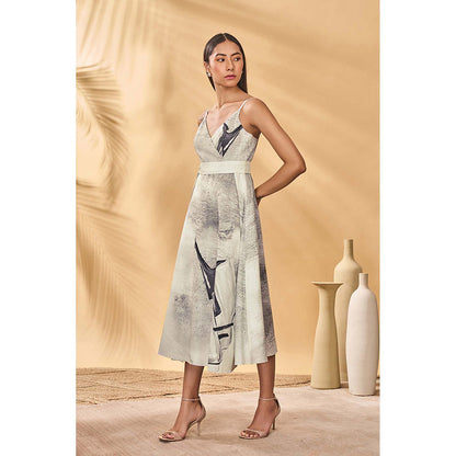 Masaba Grey Moondust Mirage Wrap Dress with Belt (Set of 2)