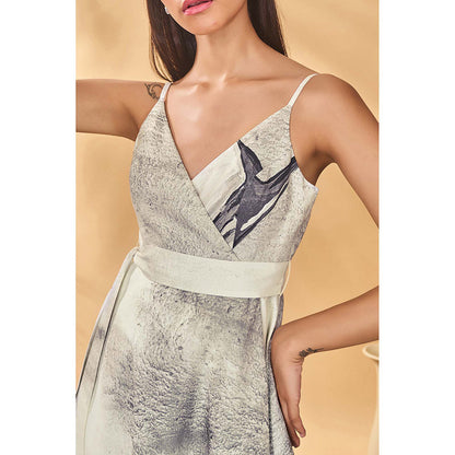 Masaba Grey Moondust Mirage Wrap Dress with Belt (Set of 2)