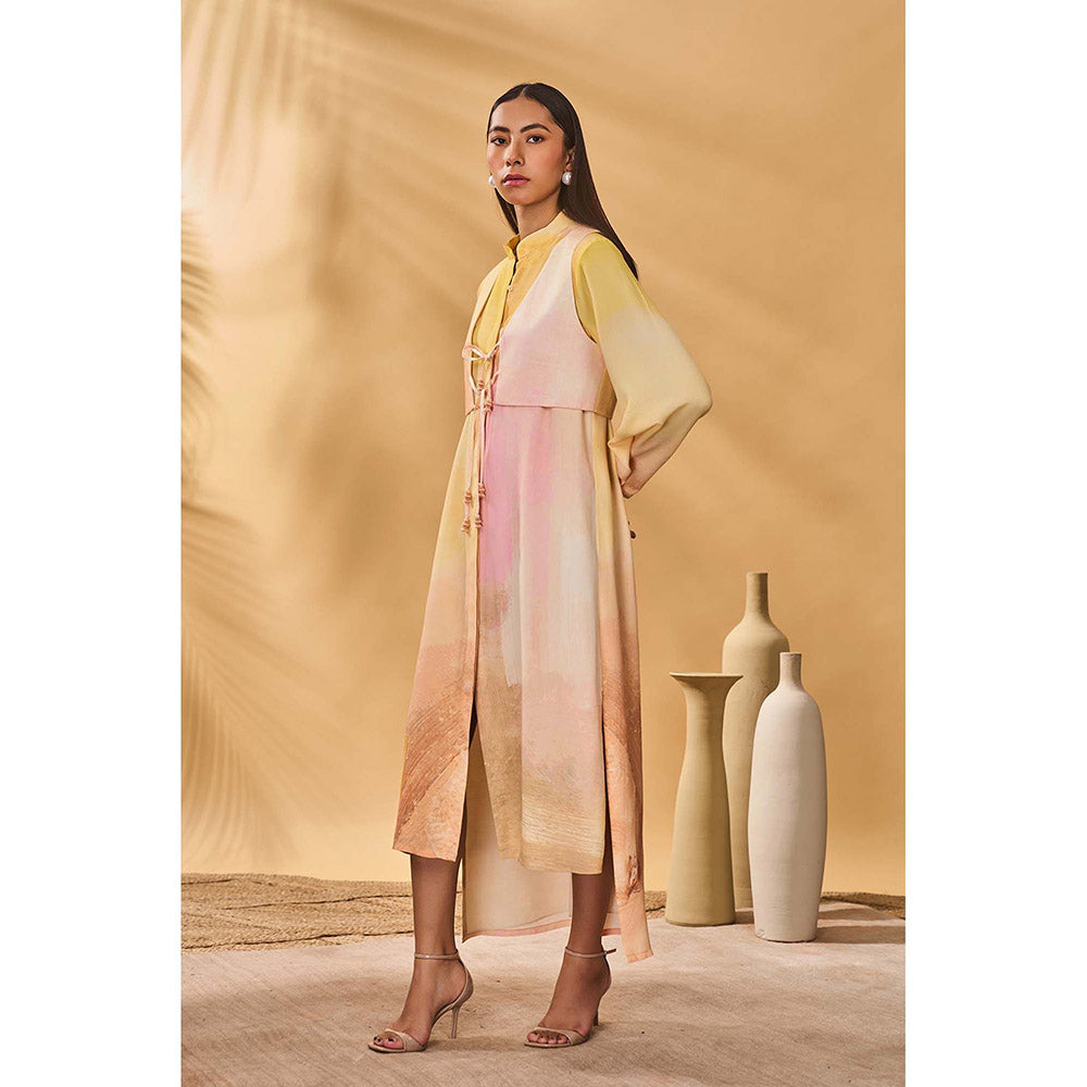 Masaba Multicolour Glazing Symphony Shirt Dress with Waist Coat (Set of 2)