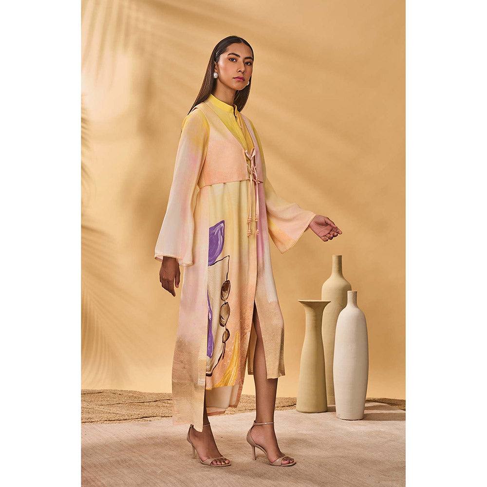 Masaba Multicolour Glazing Symphony Shirt Dress with Waist Coat (Set of 2)