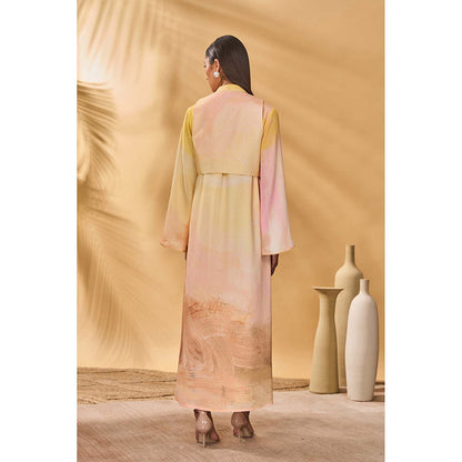 Masaba Multicolour Glazing Symphony Shirt Dress with Waist Coat (Set of 2)