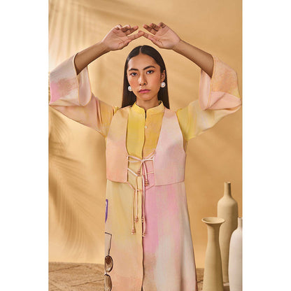 Masaba Multicolour Glazing Symphony Shirt Dress with Waist Coat (Set of 2)