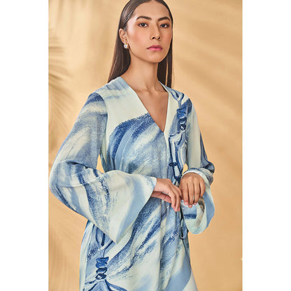 Masaba Blue Rhythmic Curves Playsuit with Belt (Set of 2)