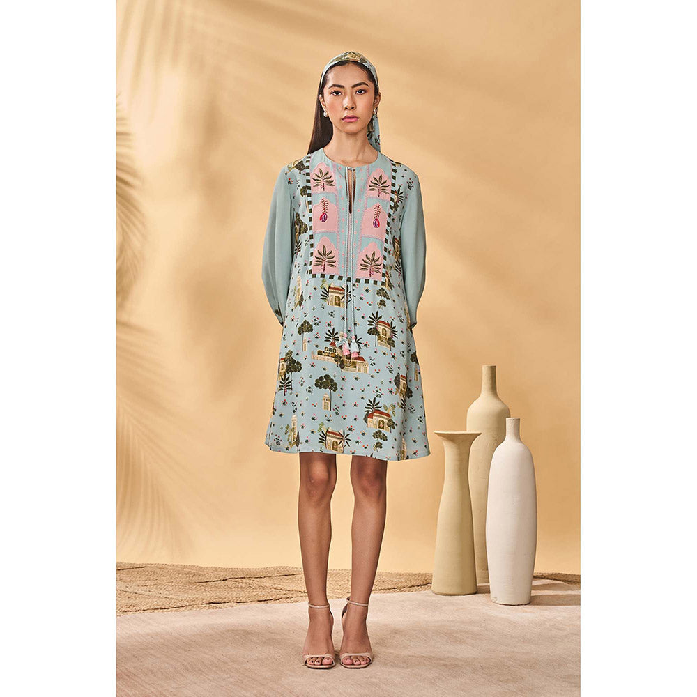 Masaba Blue Miniature Dreams Embroidered Mini Dress