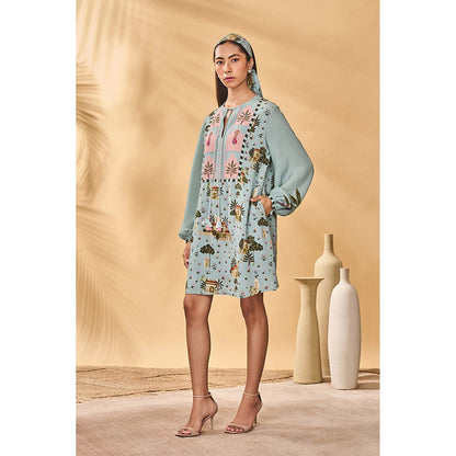 Masaba Blue Miniature Dreams Embroidered Mini Dress