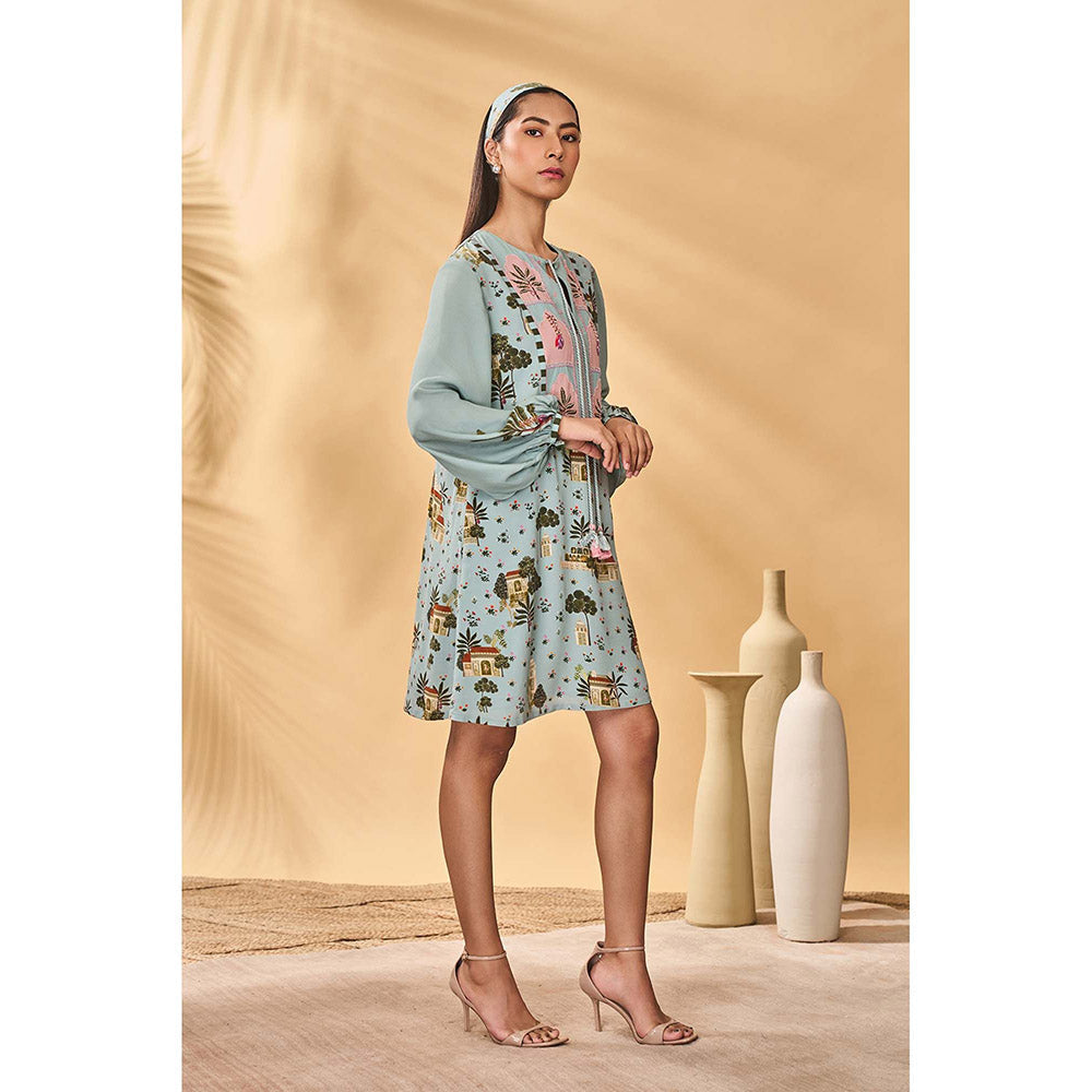 Masaba Blue Miniature Dreams Embroidered Mini Dress