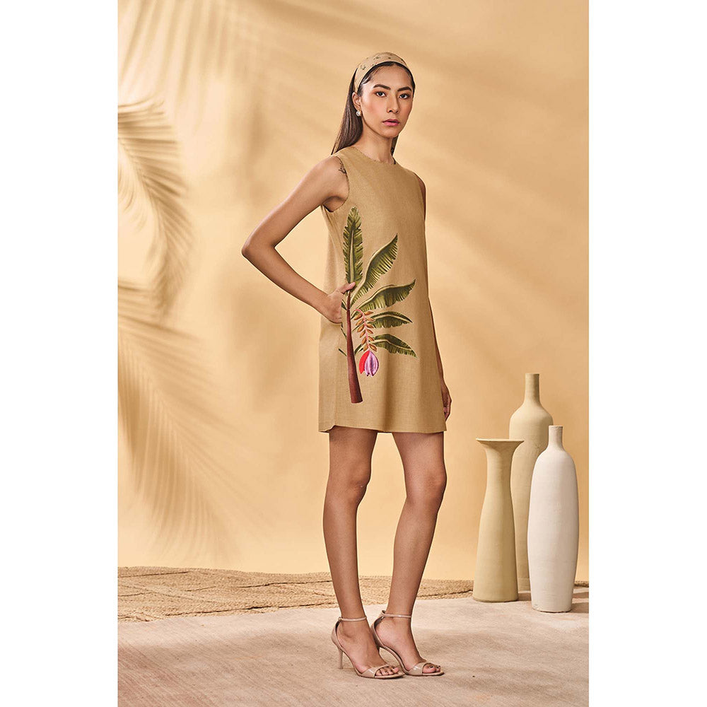 Masaba Beige Trellis Palm Mini Dress
