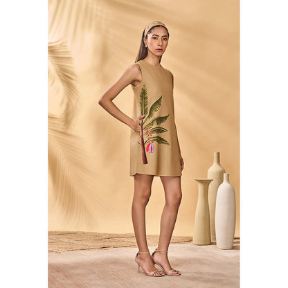 Masaba Beige Trellis Palm Mini Dress
