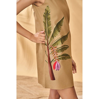 Masaba Beige Trellis Palm Mini Dress